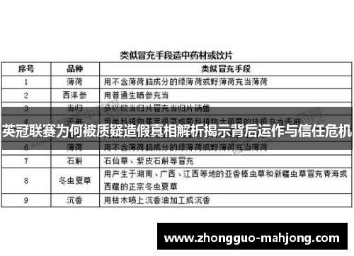 英冠联赛为何被质疑造假真相解析揭示背后运作与信任危机 英冠联赛为何被质疑造假真相解析揭示背后运作与信任危机