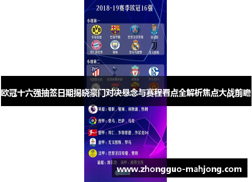 欧冠十六强抽签日期揭晓豪门对决悬念与赛程看点全解析焦点大战前瞻