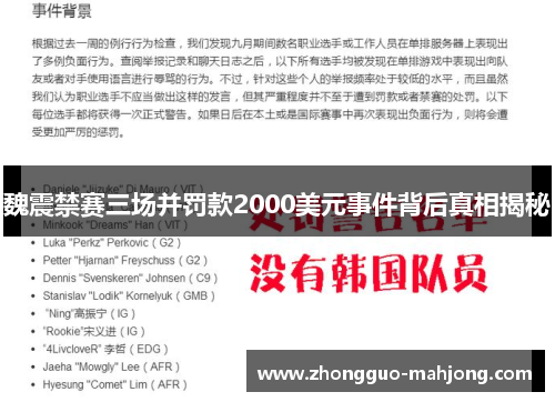 魏震禁赛三场并罚款2000美元事件背后真相揭秘